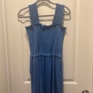 Blue Smocked Sleeveless Dress